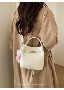 Korean style litchi pattern bucket bag women fashion minimalist shoulder crossbody handbag