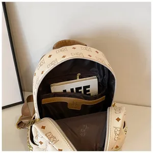 Zaino con stampa di orsetto carino per donne, grande capacità borsa da viaggio elegante.