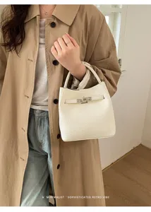Korean litchi pattern commute bucket bag stylish minimalist handbag for women daily wear