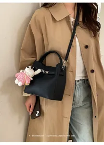 Korean style litchi pattern bucket bag commuter women shoulder messenger handbag simple chic