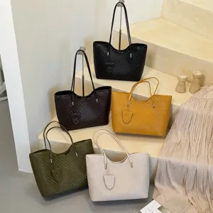 Borsa Tote da Donna in Pelle PU con Trama Intrecciata Grande Capacità Borsa a Spalla Casual alla Moda Borsa a Mano Pendolarismo Quotidiano per Donne