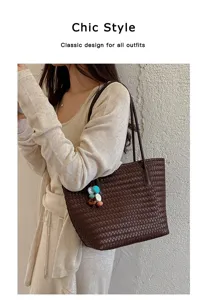 Borsa Tote Intrecciata Retro Donna Grande Capacita Borsa A Tracolla Casual Minimalista.