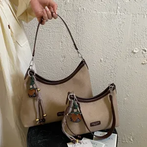 Women Retro Hobo Underarm Bag Large Capacity PU Leather Shoulder Bag Casual Crossbody Handbag With Pendant Fashion Commuter Bag
