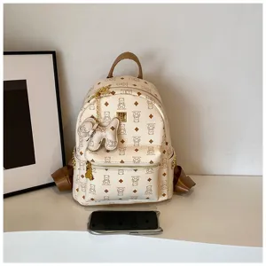 Donna carino orso stampa zaino casual pelle PU borsa scuola grande capacità viaggio zaino