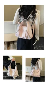 Chic pink multifunctional backpack and shoulder tote bag for women, stylish commuter daily use.