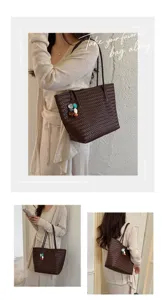 Borsa a tracolla intrecciata vintage grande capacità per donna elegante borsa giornaliera