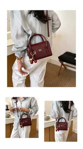 Stylish crocodile pattern mini handbag for women, trendy chic crossbody shoulder bag with cherry charm.