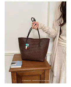 Borsa a tracolla vintage intrecciata di grande capacità da donna autunno casual
