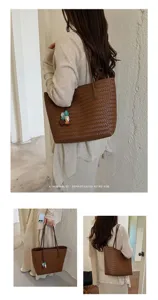 Vista dettagliata della borsa in pelle intrecciata marrone, con texture e stile retrò.