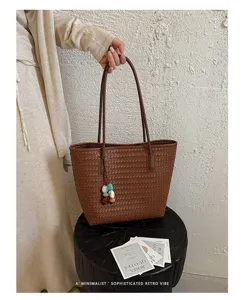 Borsa shopper a tracolla intrecciata retrò di grande capacità da donna elegante borsa