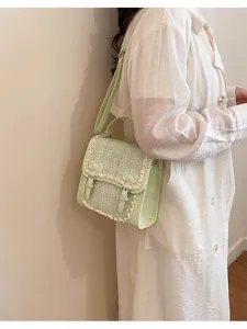 Women plaid crossbody bag with lace bow cute small shoulder satchel purse light green