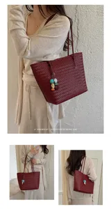 Borsa a tracolla vintage intrecciata da donna, grande capacità borsa minimalista ed elegante.