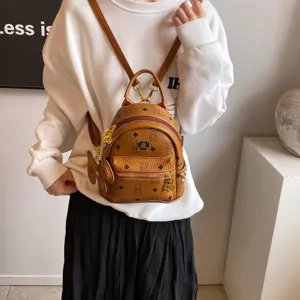 Zaino piccolo da donna con motivo orsetto, borsa elegante in pelle sintetica per lavoro.