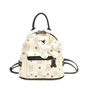 Simpatico zaino mini in pelle PU con stampa orsetto per donne, borsa scuola viaggio.