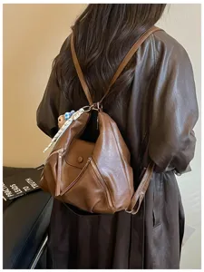 Borsa zaino convertibile in pelle marrone da donna elegante borsa a tracolla casual chic