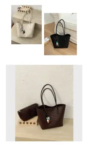Borsa shopper intrecciata vintage da donna, grande borsa a spalla per lavoro e tempo libero.