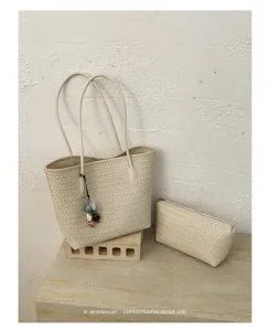 Borsa a tracolla intrecciata retrò minimalista con pochette, grande borsa casual da donna elegante.