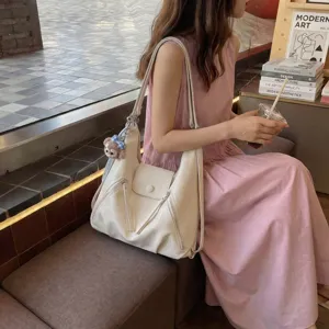 Zaino multifunzionale in pelle bianca, borsa tote casual di grande capacità per donne.