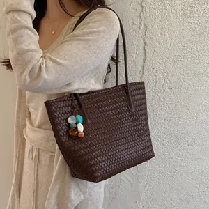 Borsa a spalla in pelle intrecciata retrò da donna, grande capacità per uso quotidiano.