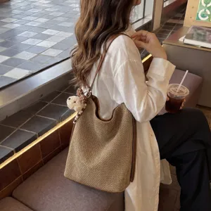 Borsa a secchiello intrecciata donna elegante borsa a tracolla grande capacità moda autunno