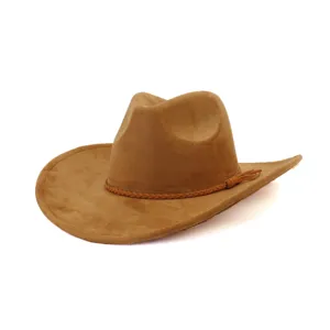 Brown faux suede cowboy hat wide brim fedora hat vintage western gentleman hat for men women