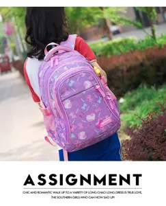 Zaino scolastico impermeabile per ragazze, simpatico design gatto viola e fiocco, borsa leggera.