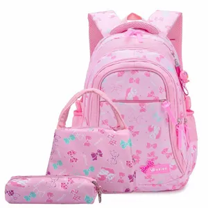 Zaini Scolastici in Nylon con Gatto dei Cartoni Animati per Ragazze Impermeabili Ultraleggeri Traspiranti Zaino Borsa Astuccio Set di Zaini per Studenti