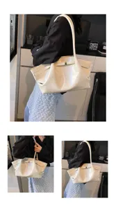 Large capacity women's shoulder bag, stylish casual pleated underarm tote bag for daily wear.