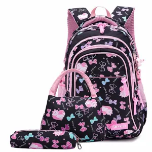 Set zaino scuola bambini impermeabile borsa per ragazze set da tre pezzi nero e rosa