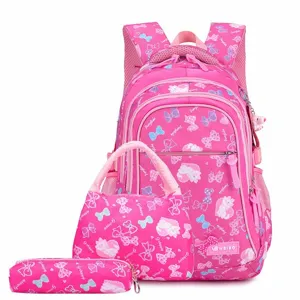Zaino scolastico rosa per ragazze carino gatto fiocco impermeabile leggero borsa