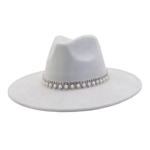 Grey suede fedora hat with pearl rhinestone band, autumn winter wide brim jazz hat detail.