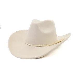 Classic beige suede cowboy hat for men and women, stylish wide brim fedora for outdoor wear.