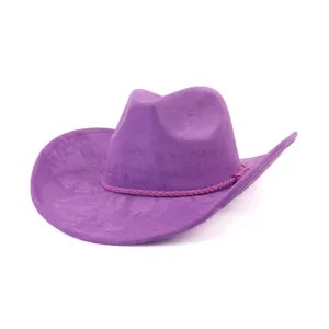 Purple faux suede cowboy hat wide brim fedora hat for men and women couple winter fashion