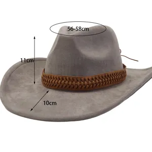 Chapeau de cowboy en daim avec bande tressée, chapeau de jazz à large bord mode printemps.