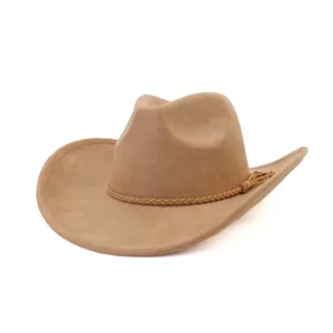 Classic suede cowboy hat with braided band, wide brim fashion headwear for men and women.