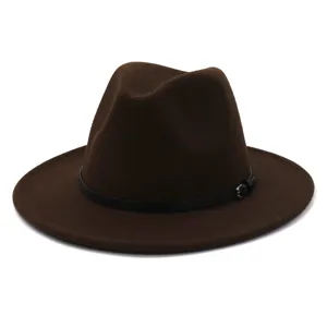 Women's wide brim wool felt fedora hat vintage British style brown jazz cap detail view