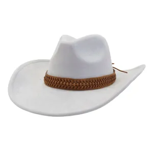 Chapeau de cowboy en daim gris avec bande tressée marron chapeau fedora à large bord tendance.