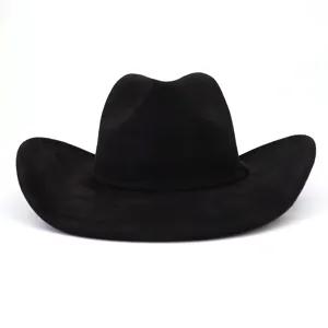 Classic black suede cowboy hat wide brim fedora hat for men and women couple detail shot