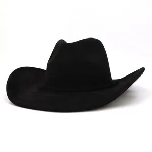 Black suede fedora cowboy hat with wide brim and rope detail, classic vintage style accessory.