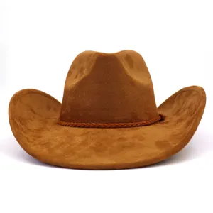 Brown suede cowboy hat for men and women, classic wide brim retro western fedora hat for casual.