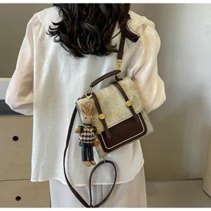 Sac à dos rétro pour femme couleur contrastée cartable chic sac de voyage décontracté