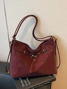 Women retro multi-purpose shoulder bag casual commuter backpack stylish dark red tote bag