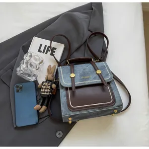 Sac à dos rétro en jean pour femme, cartable stylé en cuir synthétique, sac de voyage décontracté.