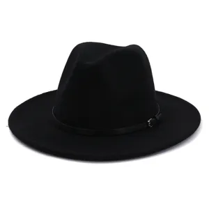 Classic women wide brim wool felt fedora jazz hat elegant black winter fashion hat view