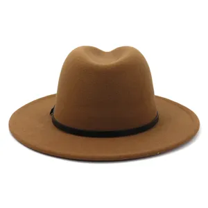 Women's autumn winter wool felt wide brim fedora hat vintage jazz cap chic headwear