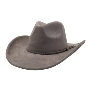 Unisex Vintage Faux Suede Cowboy Hat Wide Brim Fedora Hat With Braided Band Tassel Outdoor Casual Gentleman Hat