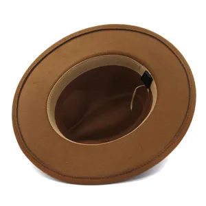 Brown wool felt fedora hat for women, elegant wide brim jazz hat for autumn and winter.