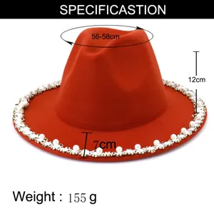 Detail view of the elegant wool fedora hat featuring delicate pearl and rhinestone beaded brim.