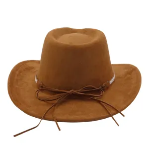Brown suede western cowboy hat wide brim sun hat outdoor travel beach casual hat for unisex