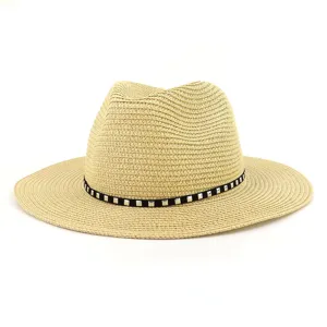 Chapeau de paille beige fedora ete plage protection solaire elegant tisse jazz panama chapeau
